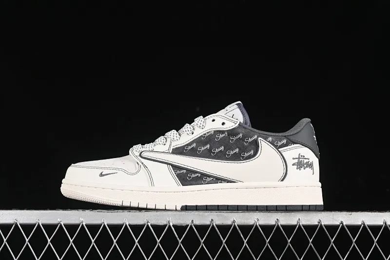 All categories Air Jordan Jordan series basketball shoes Air Jordan 1 Low High-end customized low-top sneakers Travis Scott x Fragment Design x Air Jordan 1 Low OG SP AJ1 Joe 1 Stussi joint-white and black English double spelling Low-top cultural casual sneakers SJ2068-123